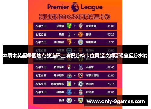 本周末英超争四焦点战连环上演积分榜卡位再起波澜豪强命运分水岭