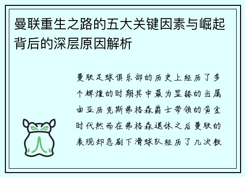曼联重生之路的五大关键因素与崛起背后的深层原因解析